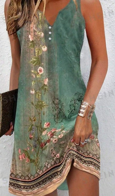 Sarah Express Women's Floral Print V-Neck Maxi Dress Sleeveless Summer Vacation Dress with Slit