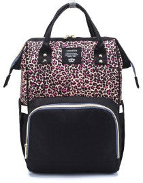 Sarah Express Waterproof Diaper Bag Backpack with USB Port - Large Capacity Travel Nursing Bag Leopard pink no USB