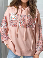 Sarah Express Women's Floral Print Drawstring Long Sleeve Hoodie Dusty Pink