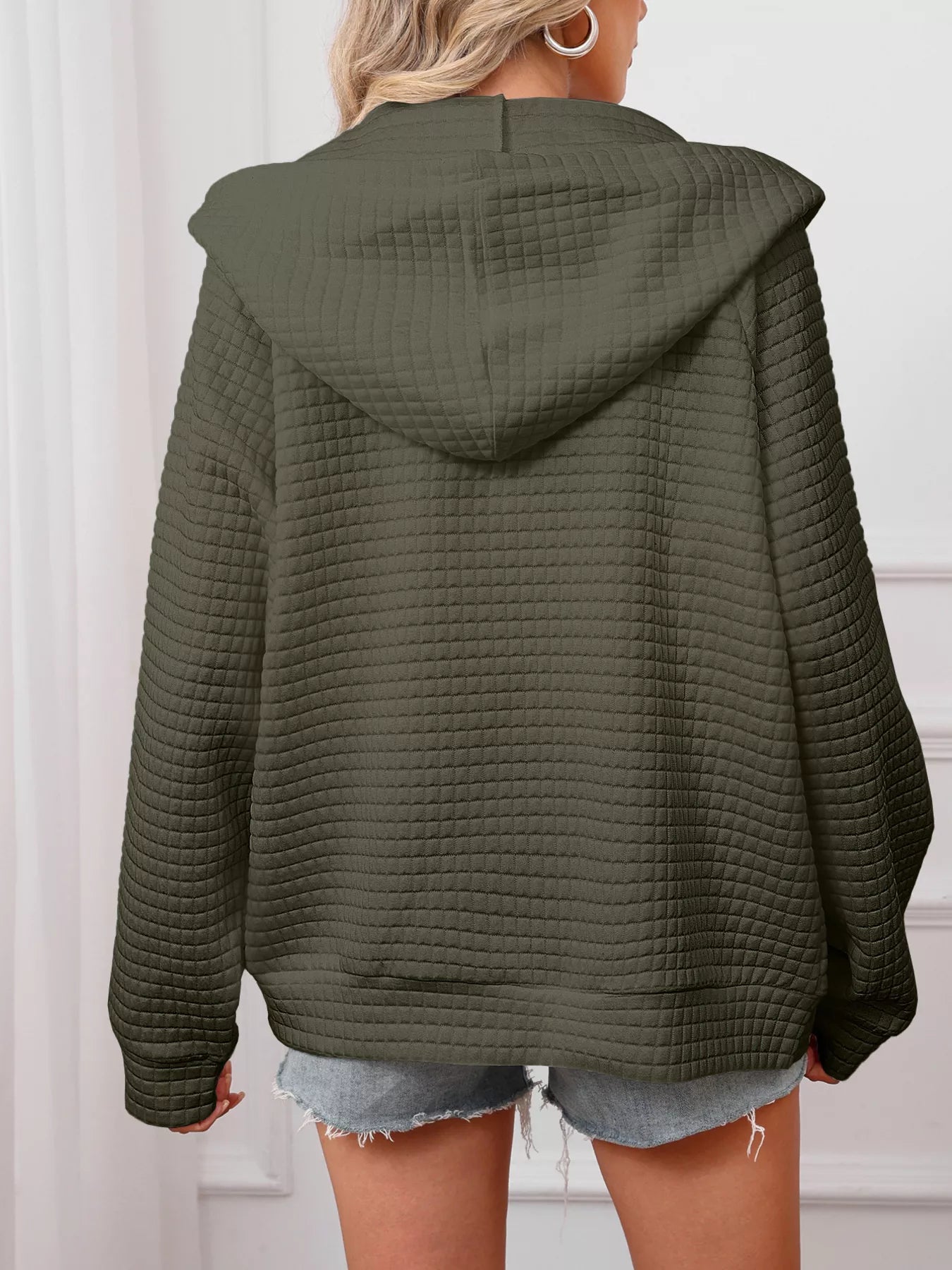 Sarah Express Women's Textured Quilted Zip-Up Hooded Jacket - Plus Size Lightweight Outerwear