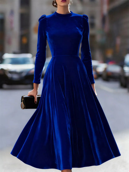 Sarah Express Women's Velvet Long Sleeve A-Line Dress Blue