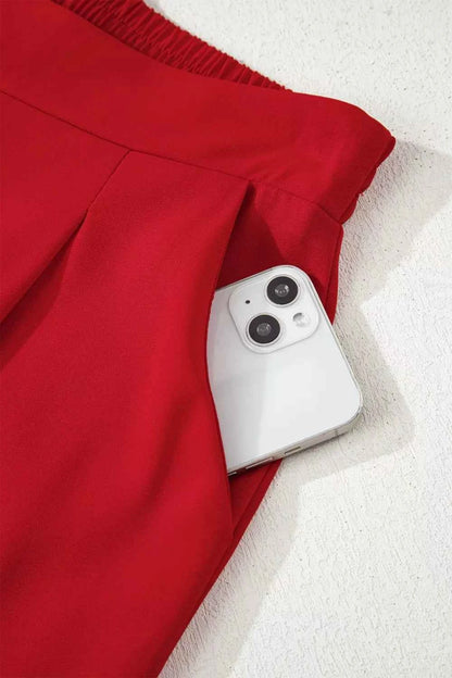 Sarah Express Women's High Waist Pleated Pants - Loose Straight Leg Trousers