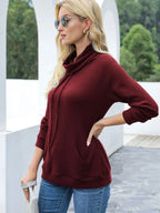 Sarah Express Women's Drawstring Mock Neck Raglan Sleeve T-Shirt