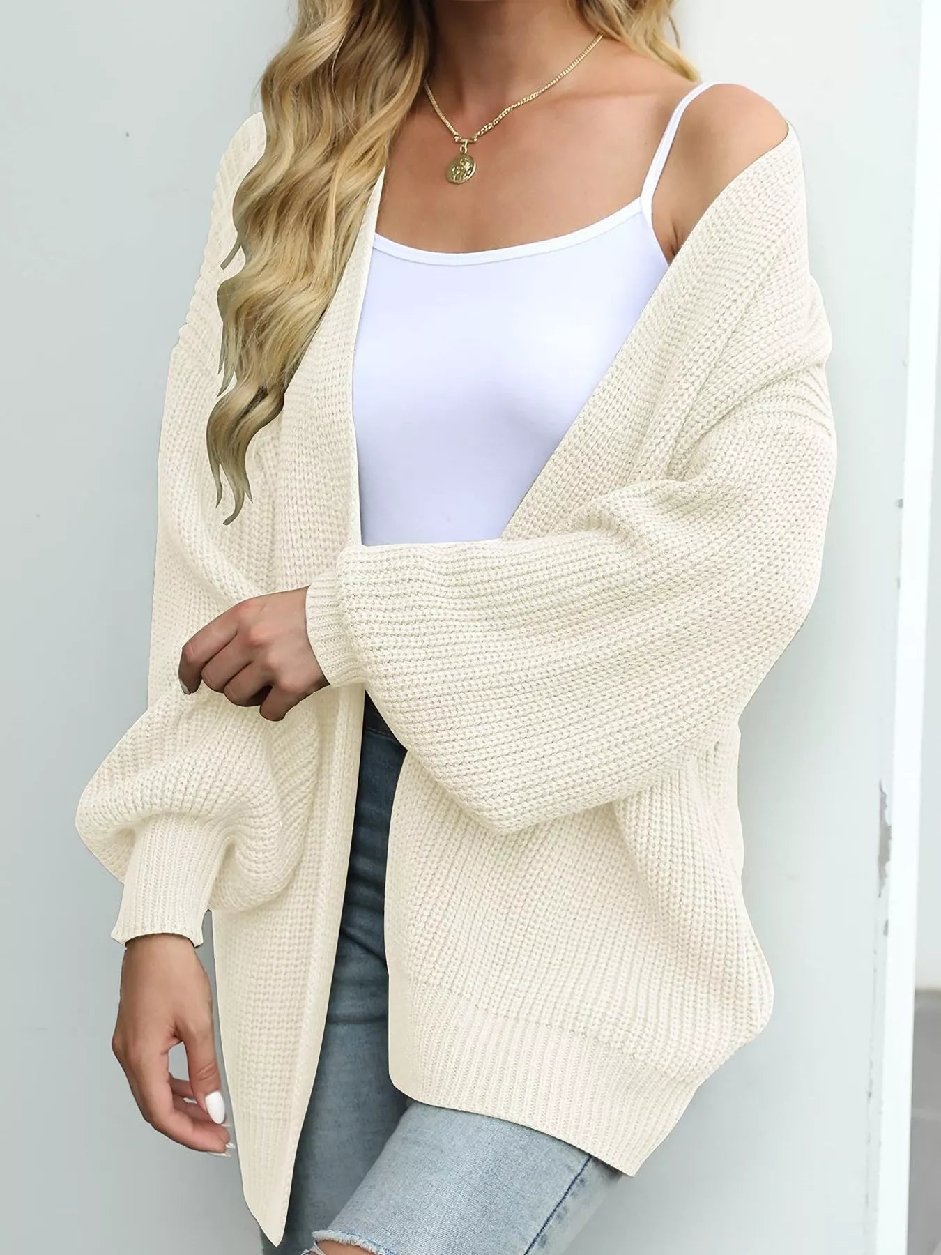 Sarah Express Women's Chunky Knit Open Front Cardigan Beige