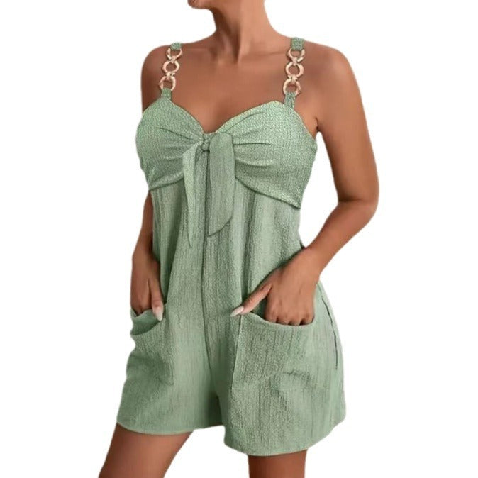Sarah Express High Waist Sleeveless Romper Jumpsuit Metal Strap Pockets