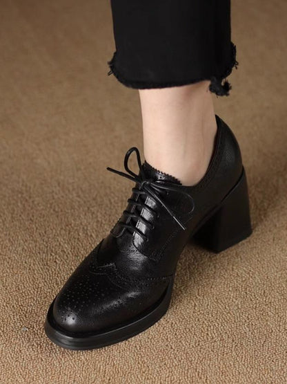 Sarah Express Women's British-Style Round-Toe Chunky Heel Pumps | Cross-Tie Strap Dress Shoes