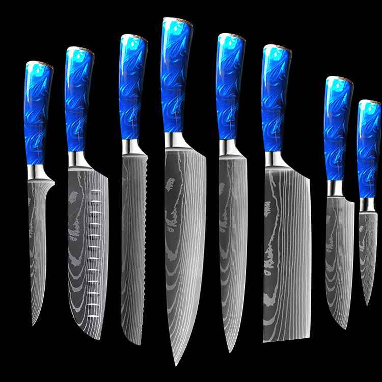 Sarah Express Professional 8-Inch Chef Knife with Blue Resin Handle - Premium Stainless Steel Kitchen Knife Blue 8piece set