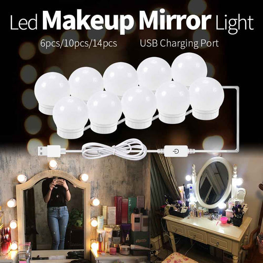 Sarah Express USB LED Mirror Lights - Touch Dimmer Vanity Makeup Bulbs with Stepless Dimming