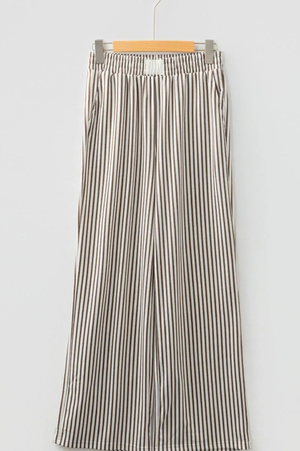 Sarah Express Women's Stripe Elastic High Waist Pocketed Loose Pants