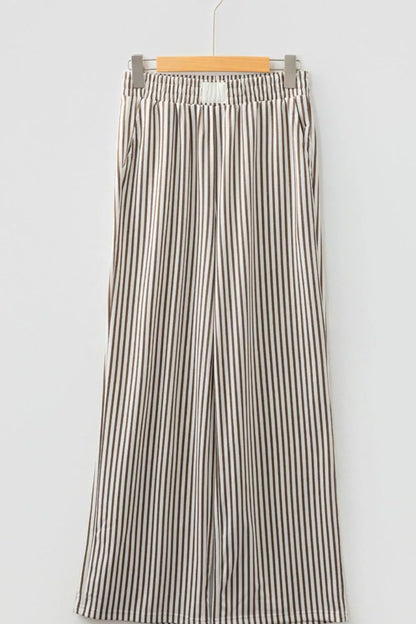 Sarah Express Women's Stripe Elastic High Waist Pocketed Loose Pants