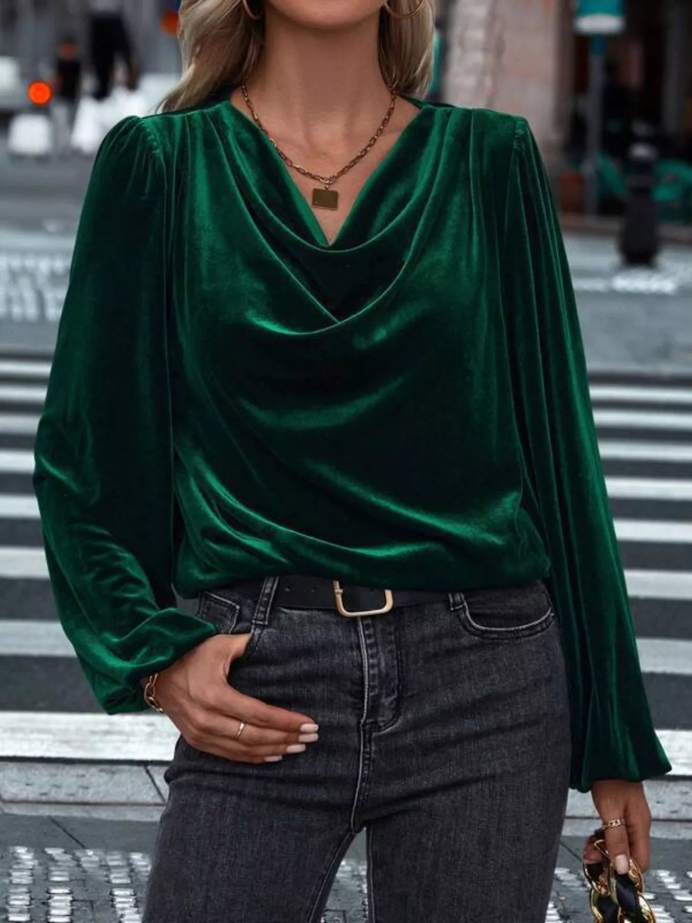 Sarah Express Women's Velvet Cowl Neck Blouse - Plus Size Green