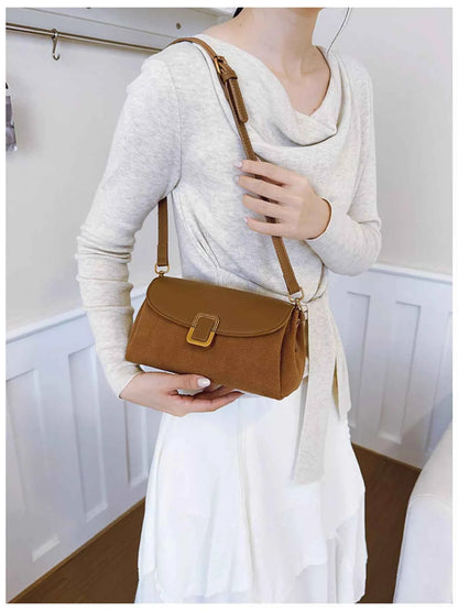 Sarah Express Women's Buckle Flap Crossbody Bag - Small PU Leather Shoulder Bag Brown ONESIZE