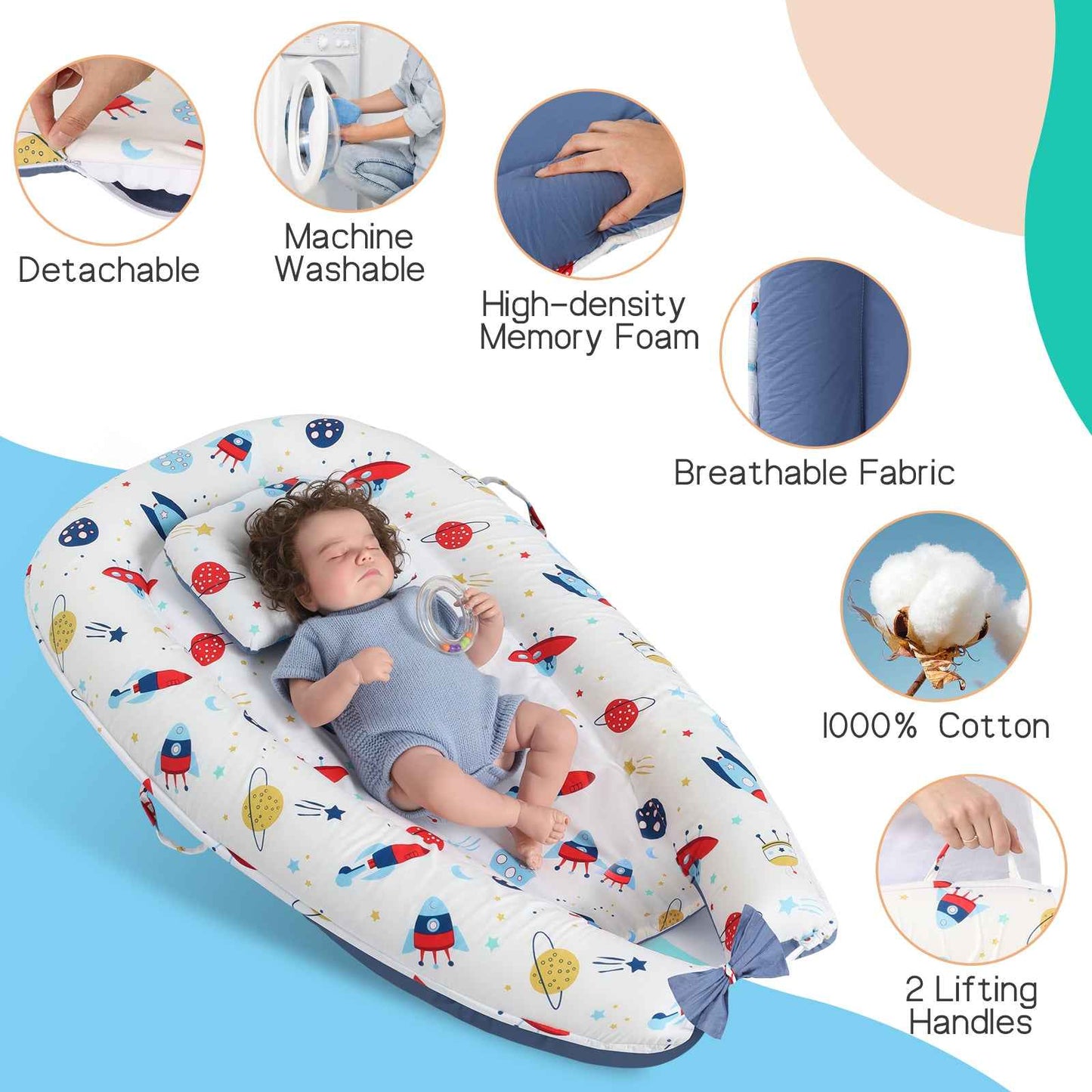 Sarah Express Baby Crib Nest with Memory Foam - Portable Bassinet Lounger for Newborn