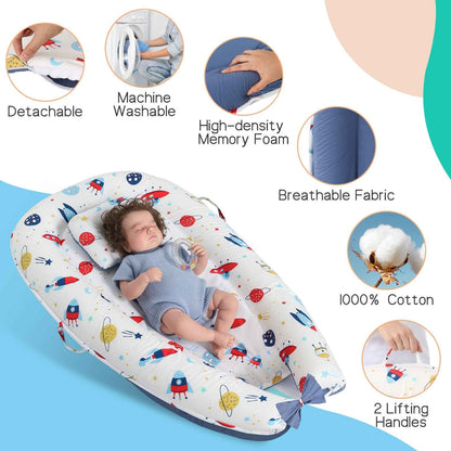 Sarah Express Baby Crib Nest with Memory Foam - Portable Bassinet Lounger for Newborn