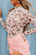 Sarah Express Women's Printed Mock Neck Long Sleeve Bodysuit