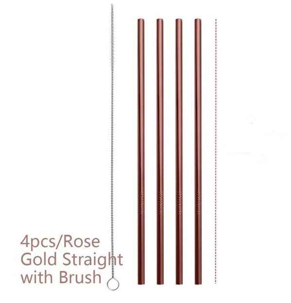 Sarah Express Colorful Reusable Stainless Steel Straws Set - Food Grade Stainless Steel Drinking Straws with Cleaning Brush Rose gold STRAIGHT