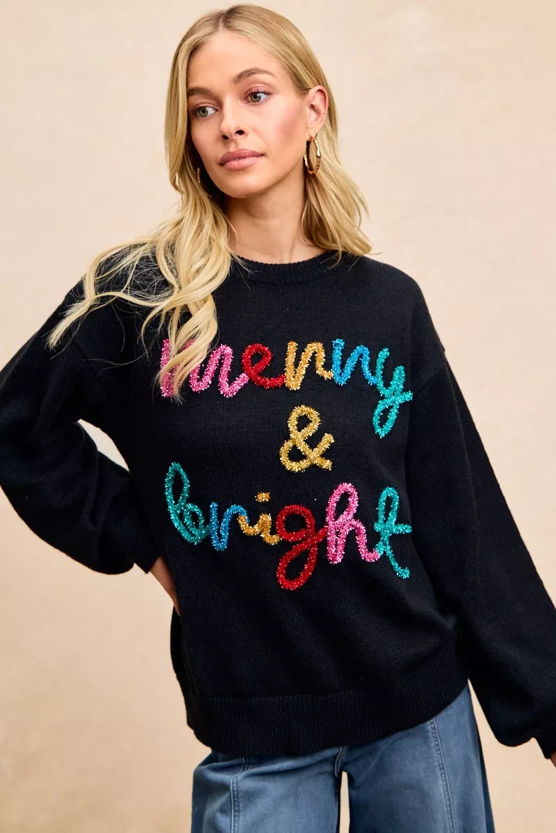 Sarah Express Women's Tinsel Lettering Christmas Sweater