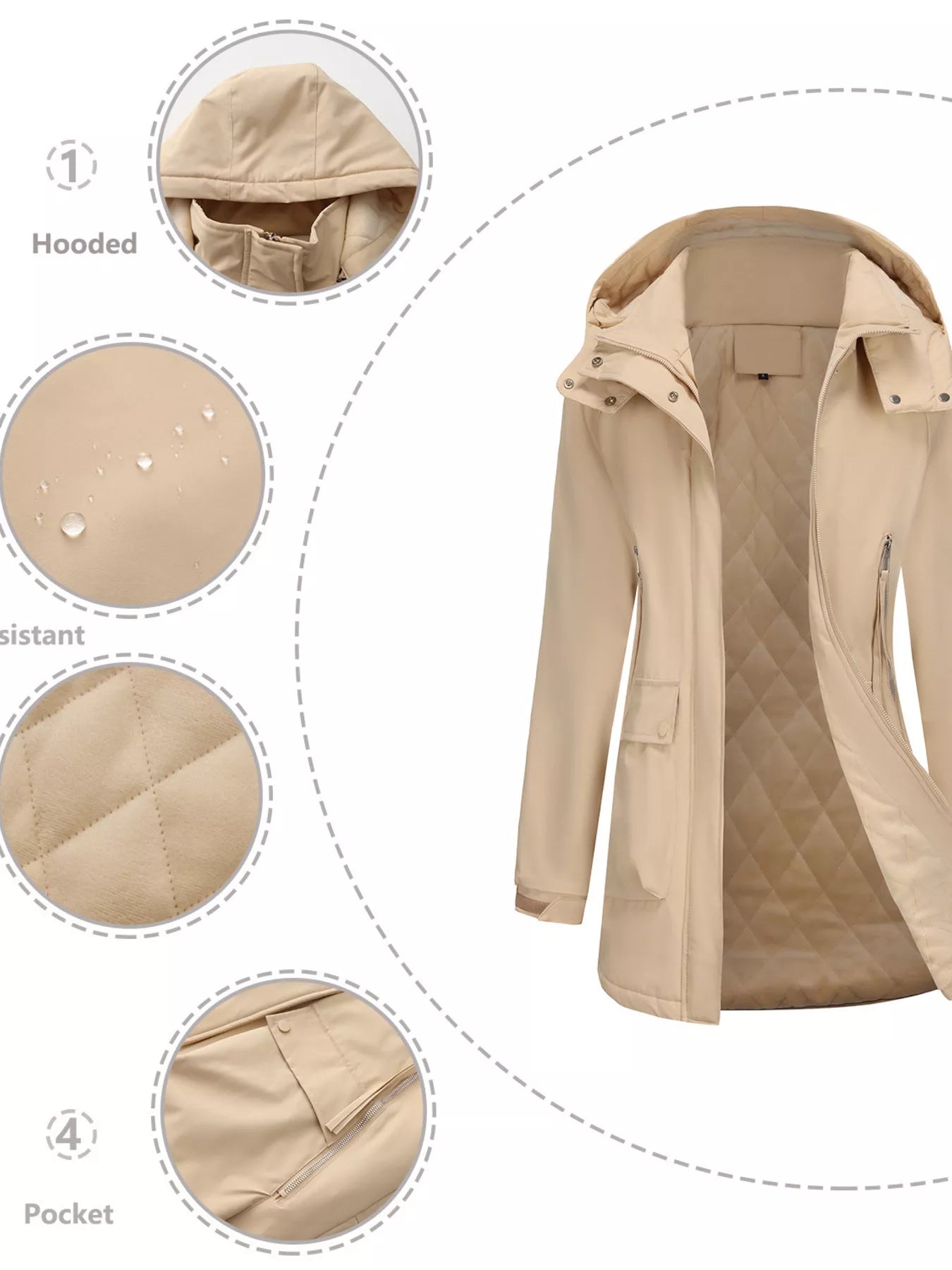 Sarah Express Women's Full Size Zip Up Hooded Parka Outerwear