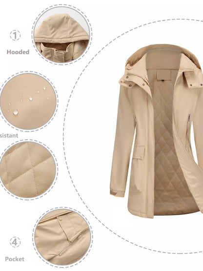 Sarah Express Women's Full Size Zip Up Hooded Parka Outerwear