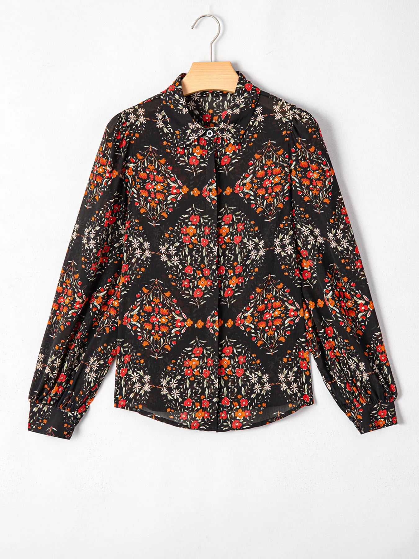 Sarah Express Women's Floral Print Lantern Sleeve Loose Shirt