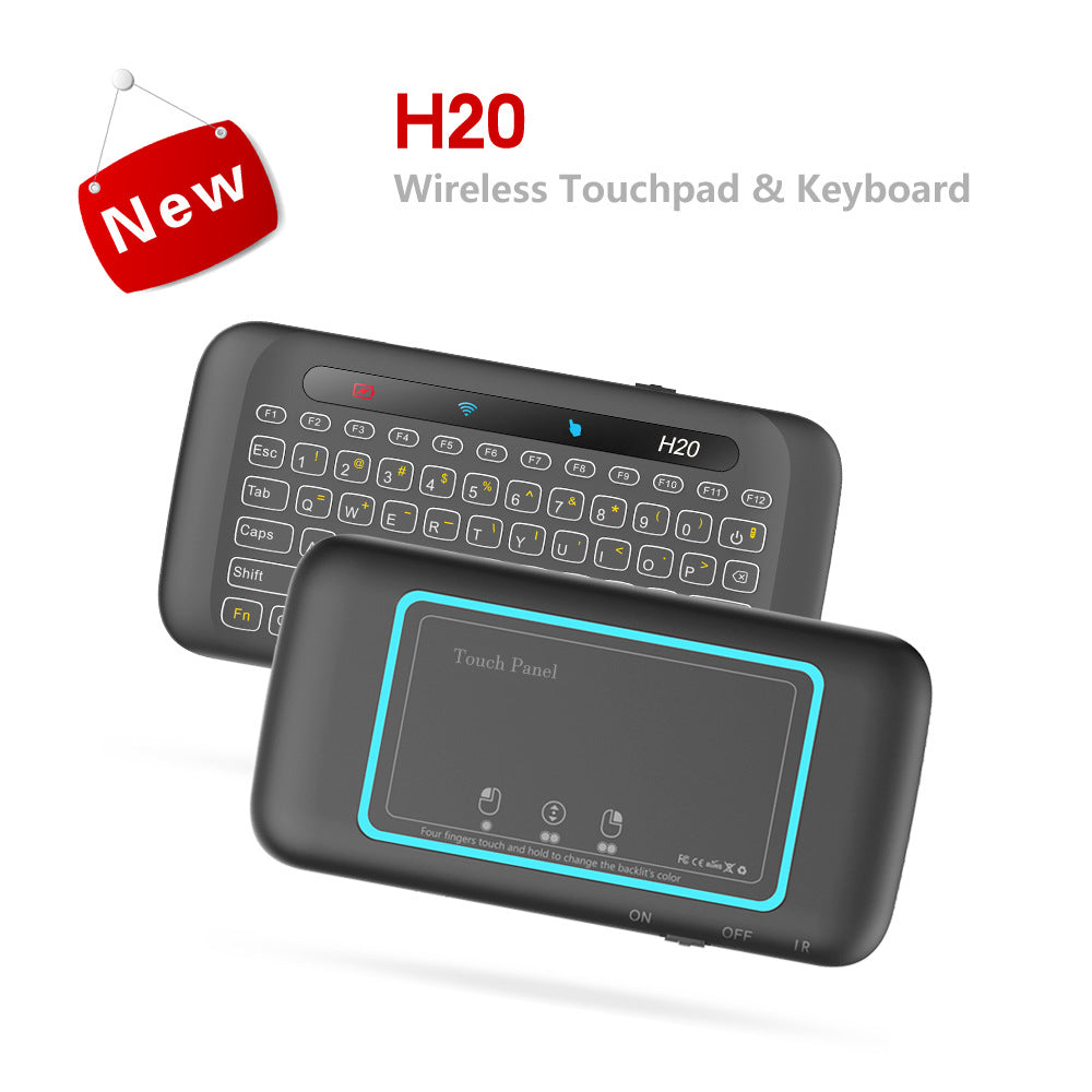 Sarah Express H20 Wireless Mini Keyboard with Touchpad - Backlit 2.4GHz Air Mouse Remote Control Black USB