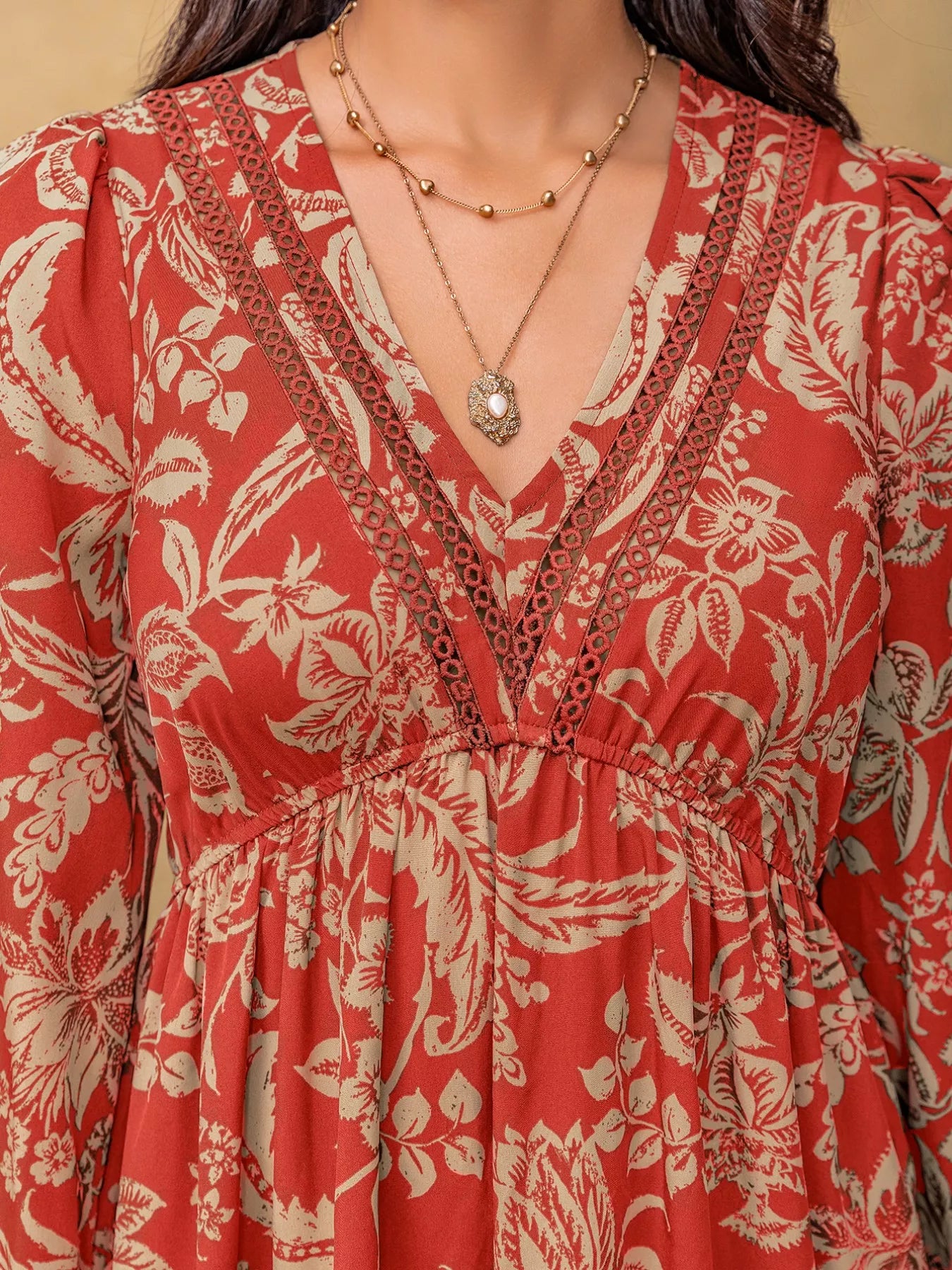 Sarah Express Women's Boho Floral Print Long Sleeve Midi Dress