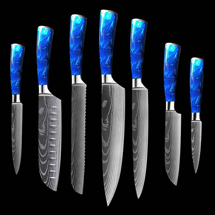 Sarah Express Professional 8-Inch Chef Knife with Blue Resin Handle - Premium Stainless Steel Kitchen Knife Blue 7piece set