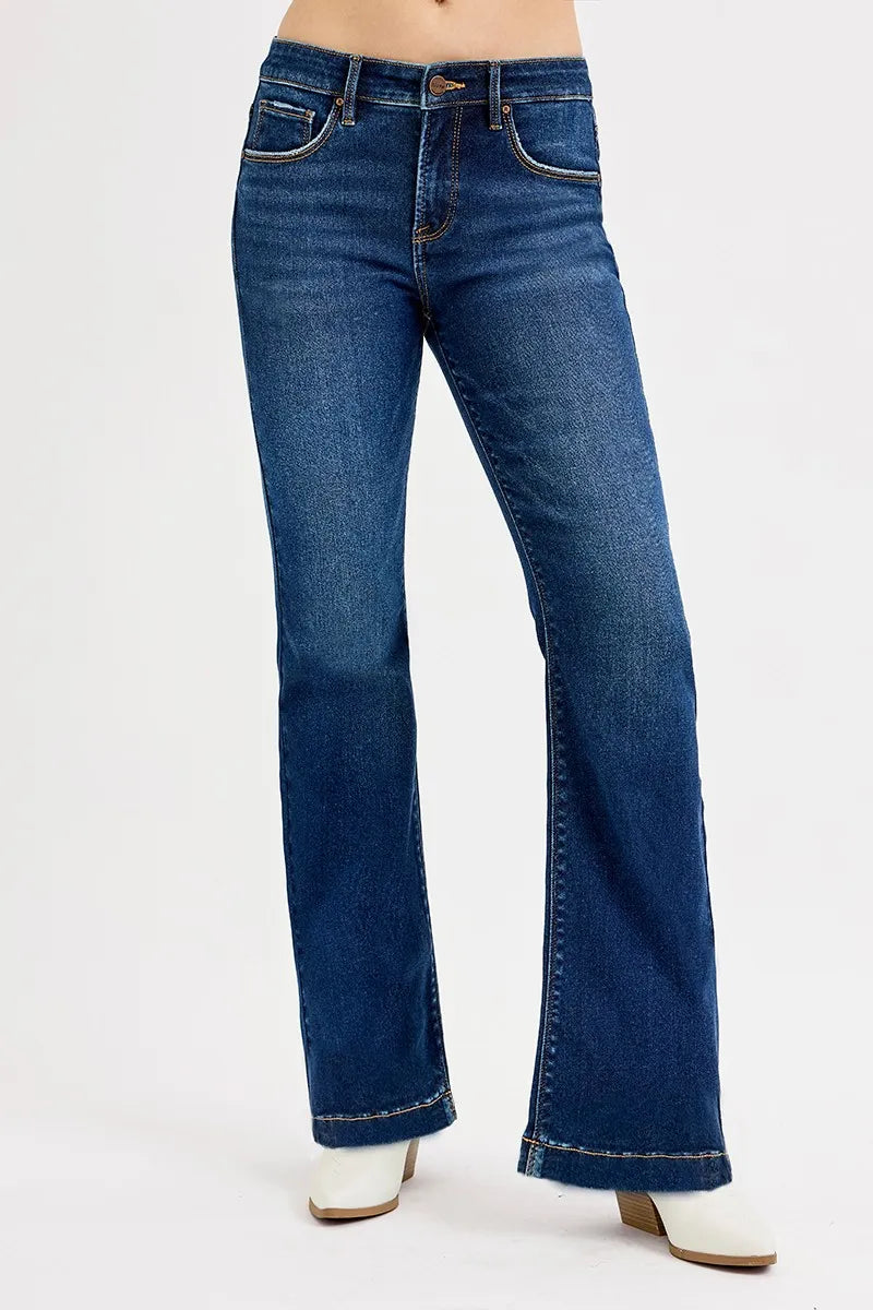 Sarah Express Women’s Plus Size Tummy Control Mid Rise Flare Jeans
