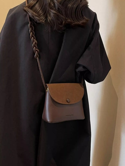 Sarah Express Mini Crossbody Bag with Braided Handle - PU Leather Flap Purse