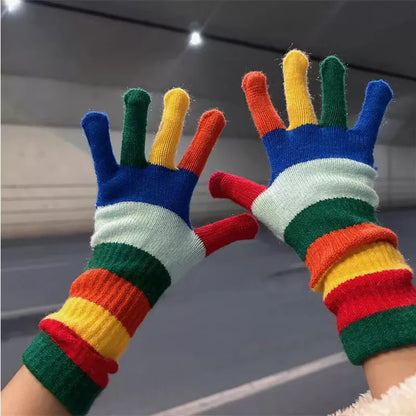 Sarah Express Women's Colorful Striped Knitted Gloves Rainbow Color ONESIZE