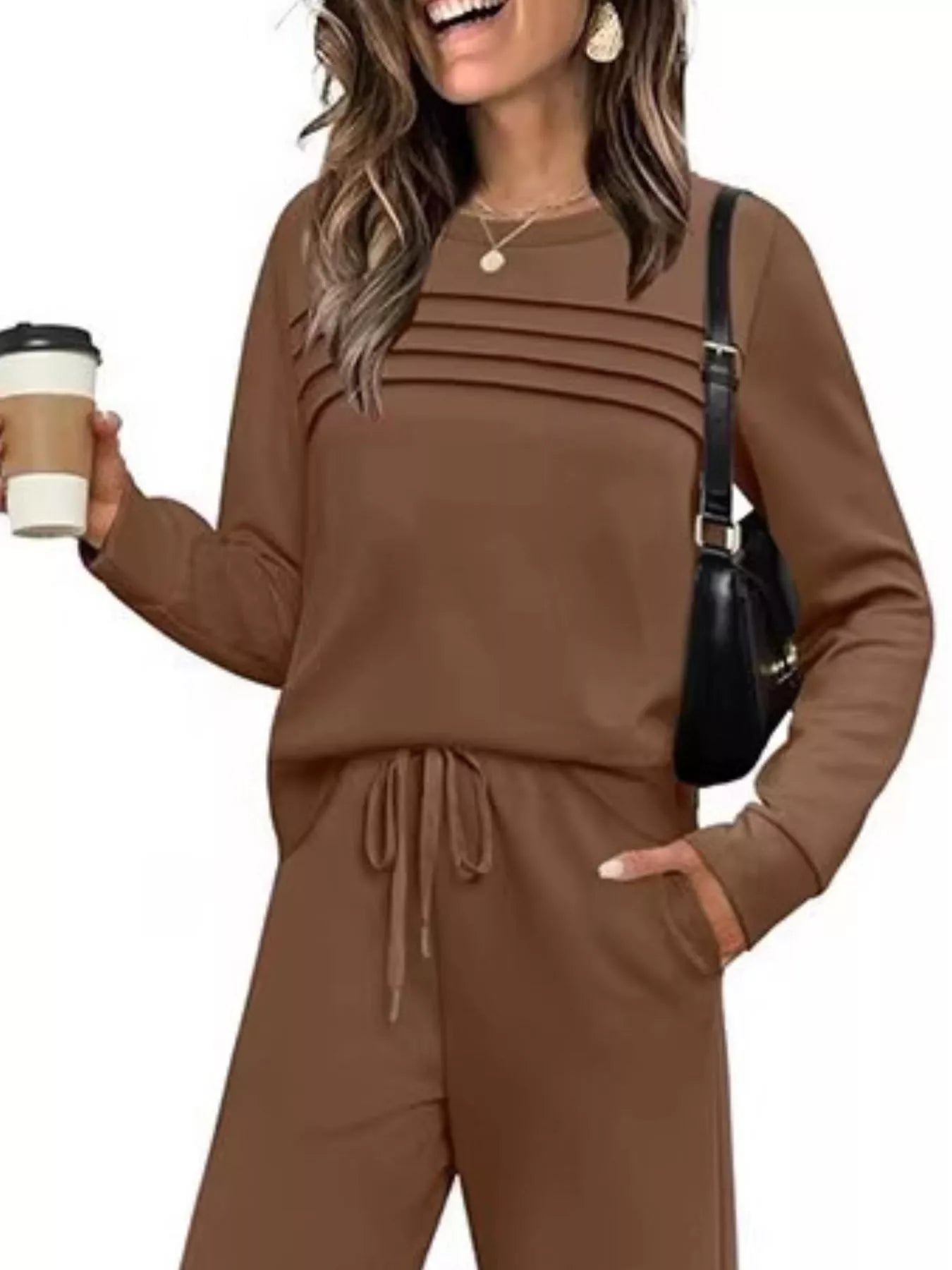 Sarah Express Women's Long Sleeve Round Neck Top and Pants Set