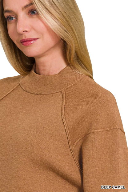 Sarah Express Women's Viscose Mock Neck Exposed Seam Sweater