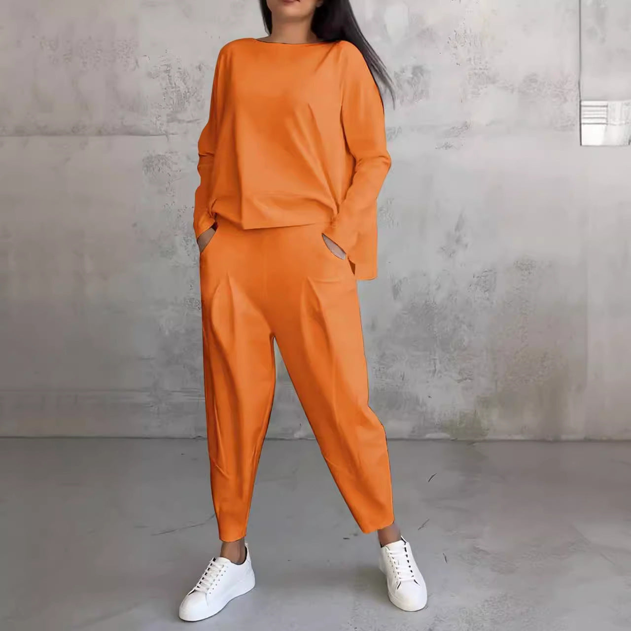 Sarah Express Women's Long Sleeve Round Neck Top and Harem Pants Two-Piece Casual Set