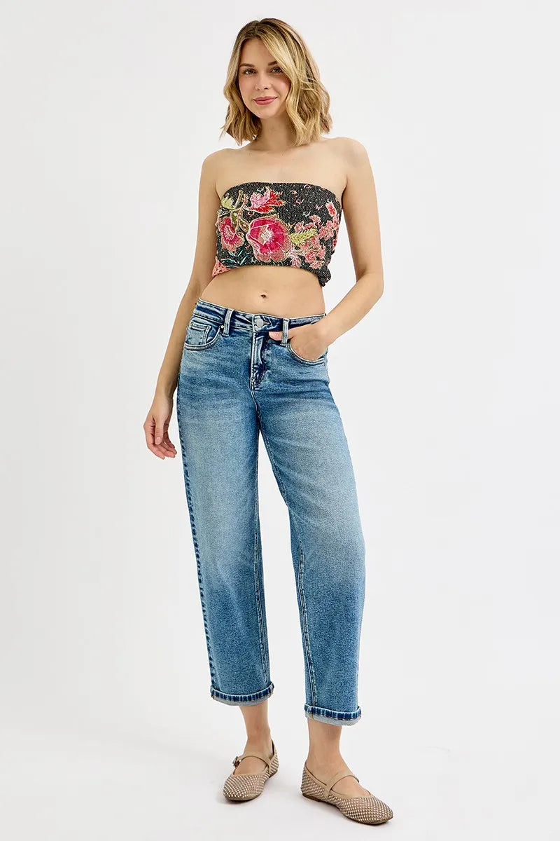 Sarah Express Women’s Plus Size High Rise Cropped Boyfriend Jeans
