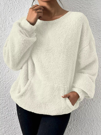 Sarah Express Women's Fleece Round Neck Dropped Shoulder Sweatshirt Plus Size