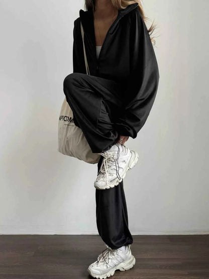 Sarah Express Women's Zip Up Long Sleeve Outerwear and Pants Set - Activewear Tracksuit