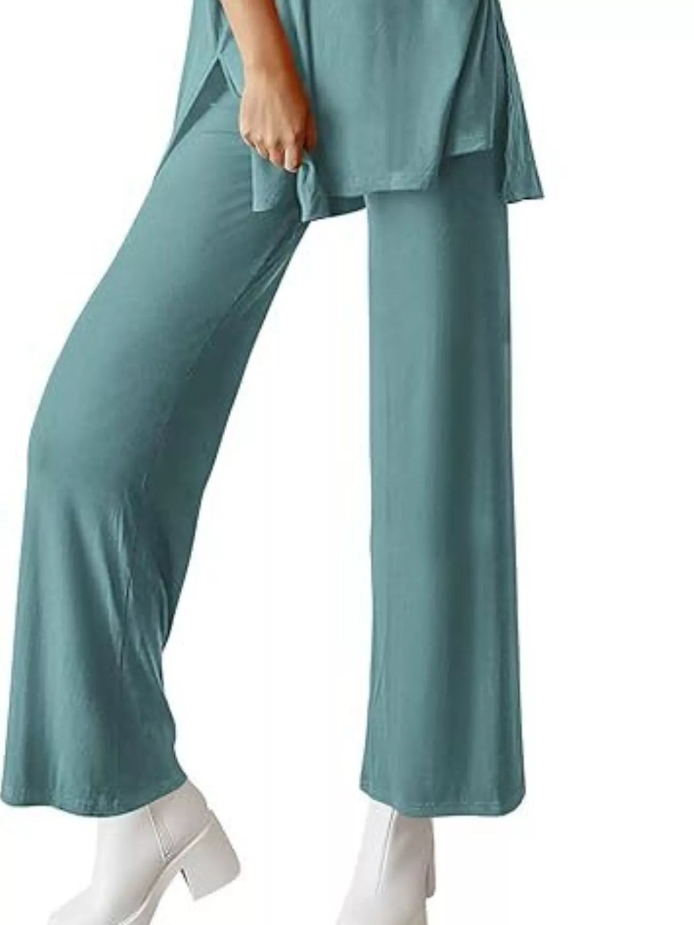 Sarah Express Relaxed Fit Round Neck Top and Pants Two-Piece Lounge Set