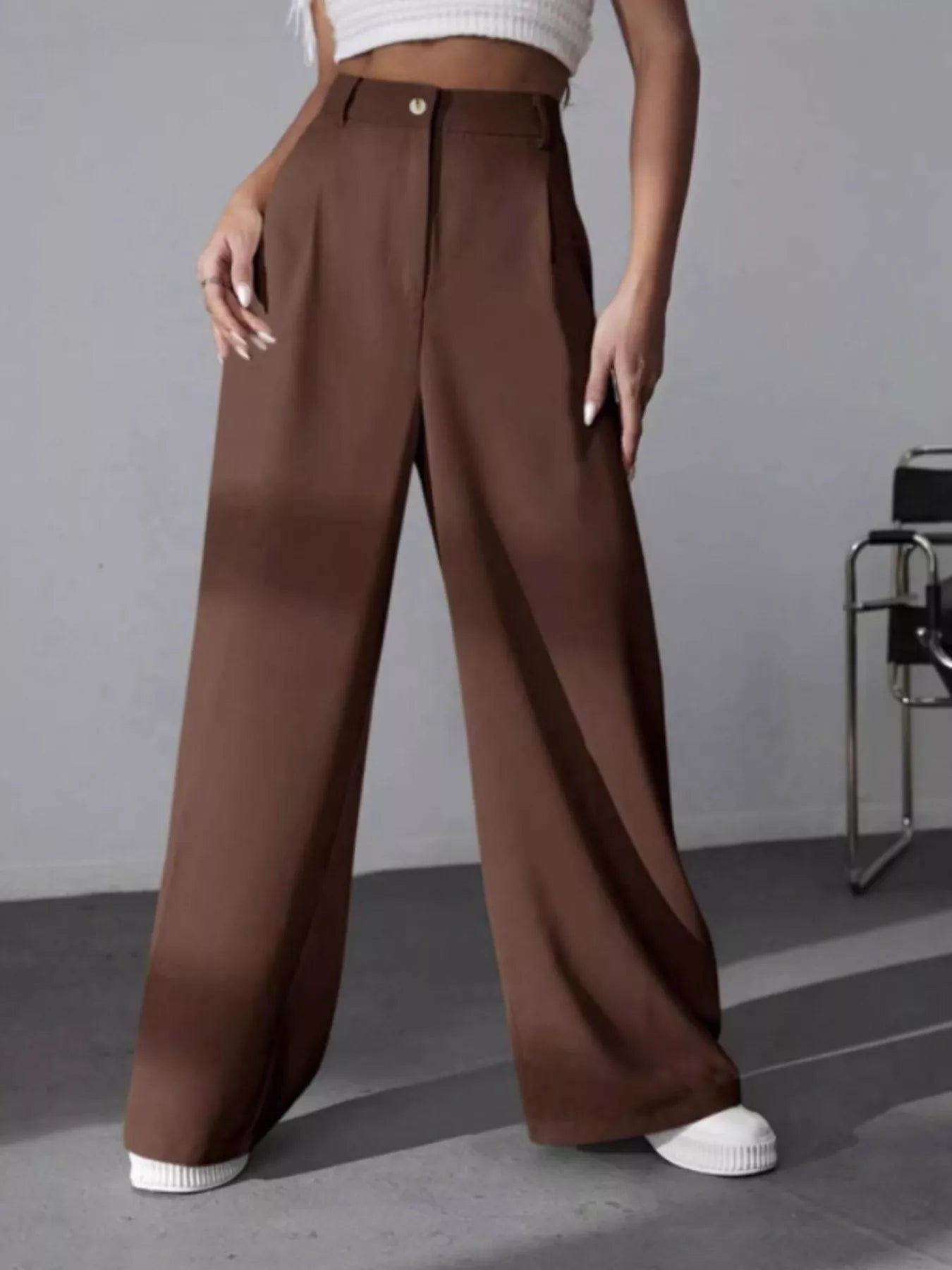 Sarah Express Women's Wide Leg Pleated Pants Brown
