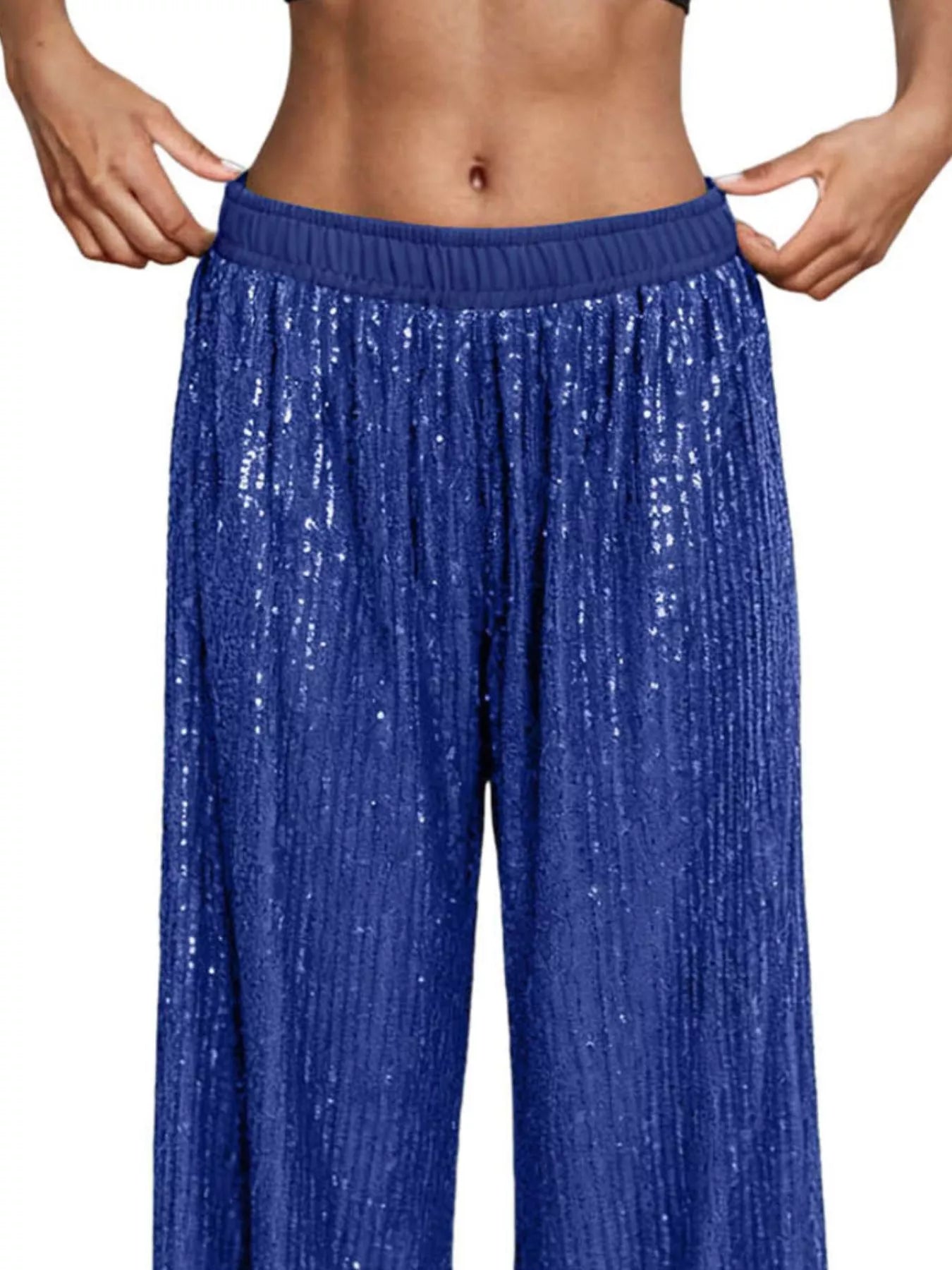 Sarah Express Women's Sequin Wide Leg Pants - High Waist Sparkle Palazzo Trousers
