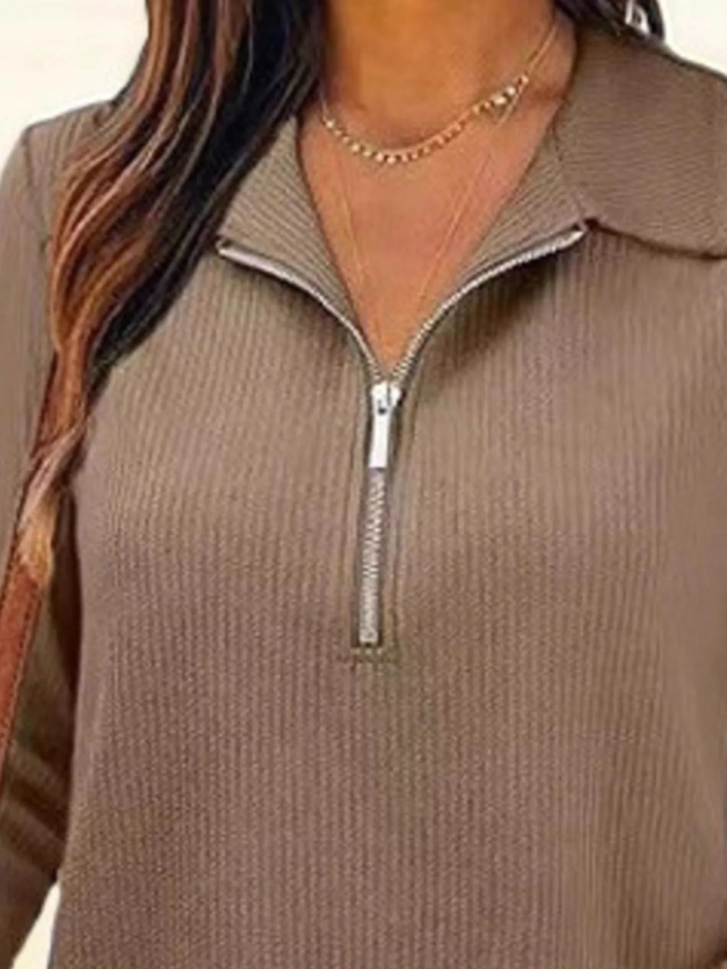 Sarah Express Women's Half Zip Long Sleeve Knit Top - Ribbed Pullover Sweater