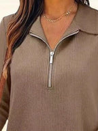 Sarah Express Women's Half Zip Long Sleeve Knit Top - Ribbed Pullover Sweater