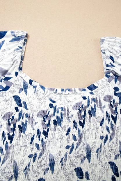 Sarah Express Women's Smocked Bodice Short Puff Sleeve Tiered Floral Midi Dress