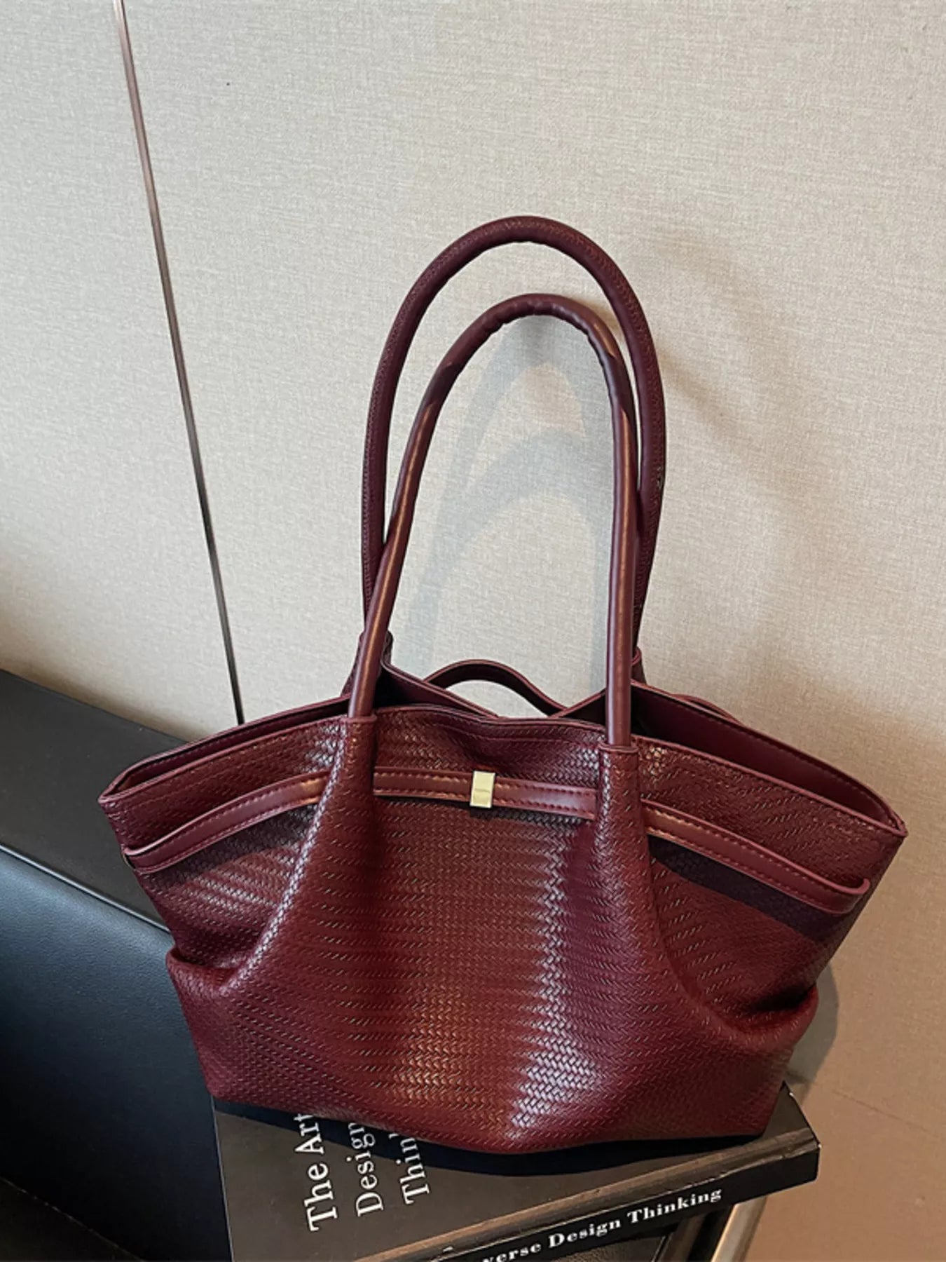 Sarah Express Women's Textured Tote Bag - Large PU Leather Shoulder Bag