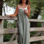 Sarah Express Suspender Wide-Leg Jumpsuit Women's Sleeveless Overall Style