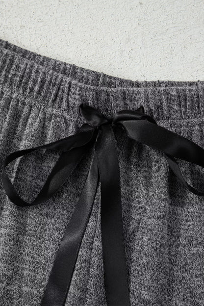 Sarah Express Women's V Neck T-Shirt and Ribbon Knot Pants Lounge Set with Open Duster