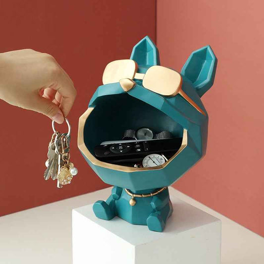 Sarah Express Cool Dog Figurine Storage Box - Decorative Resin Desktop Organizer for Keys & Accessories