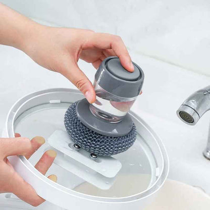 Sarah Express Kitchen Soap Dispensing Palm Brush Cleaner - Multifunctional Push-Type Dish Scrubber with Detergent Dispenser