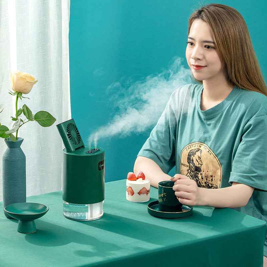 Sarah Express Portable Fan Humidifier with Remote Control - USB Rechargeable Air Purifier & Dual Spray Mist