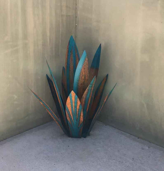 Sarah Express Iron Agave Plant Garden Ornament - Blue Metal Sculpture Home Decor