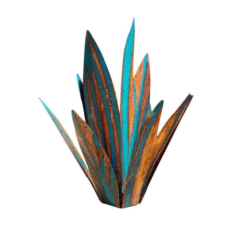 Sarah Express Iron Agave Plant Garden Ornament - Blue Metal Sculpture Home Decor Blue